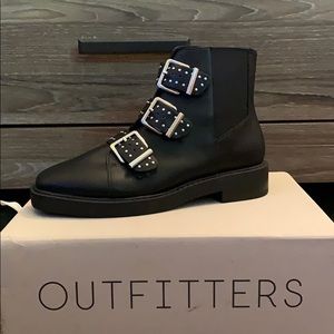 Black ankle boots with studded straps